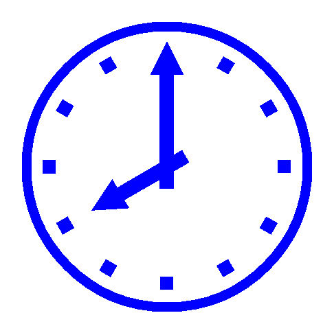 Gezeichnete blaue Uhr, die 8 Uhr zeigt.