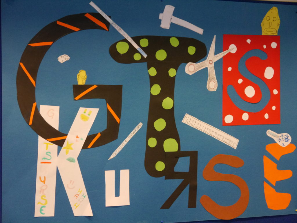 Bunte Collage mit dem Schriftzug „GTS-Kurse“.