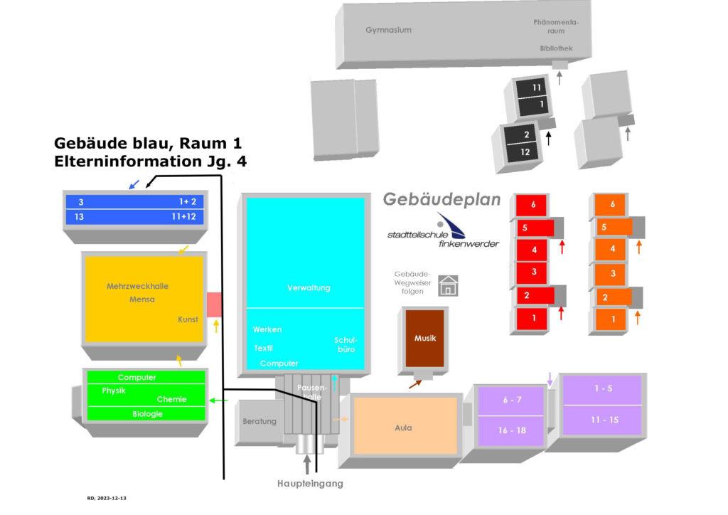 Lageplan der Gebäude und Räume für den Tag der offenen Tür.