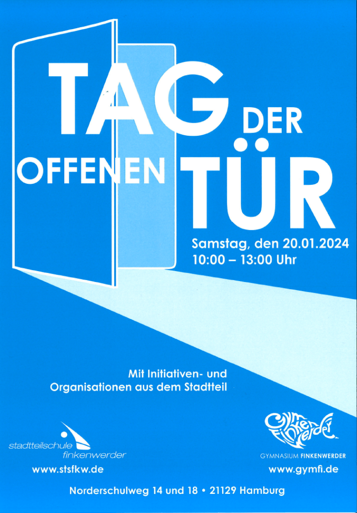 Plakat: Tag der offenen Tür am Samstag, 20.01.2024, 10 bis 13 Uhr.